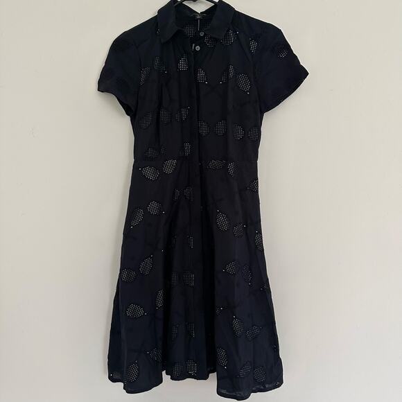 NWT Ann Taylor Navy Eyelet Tennis Racket Pattern Cotton Shirt Dress Size 0P - Picture 5 of 12